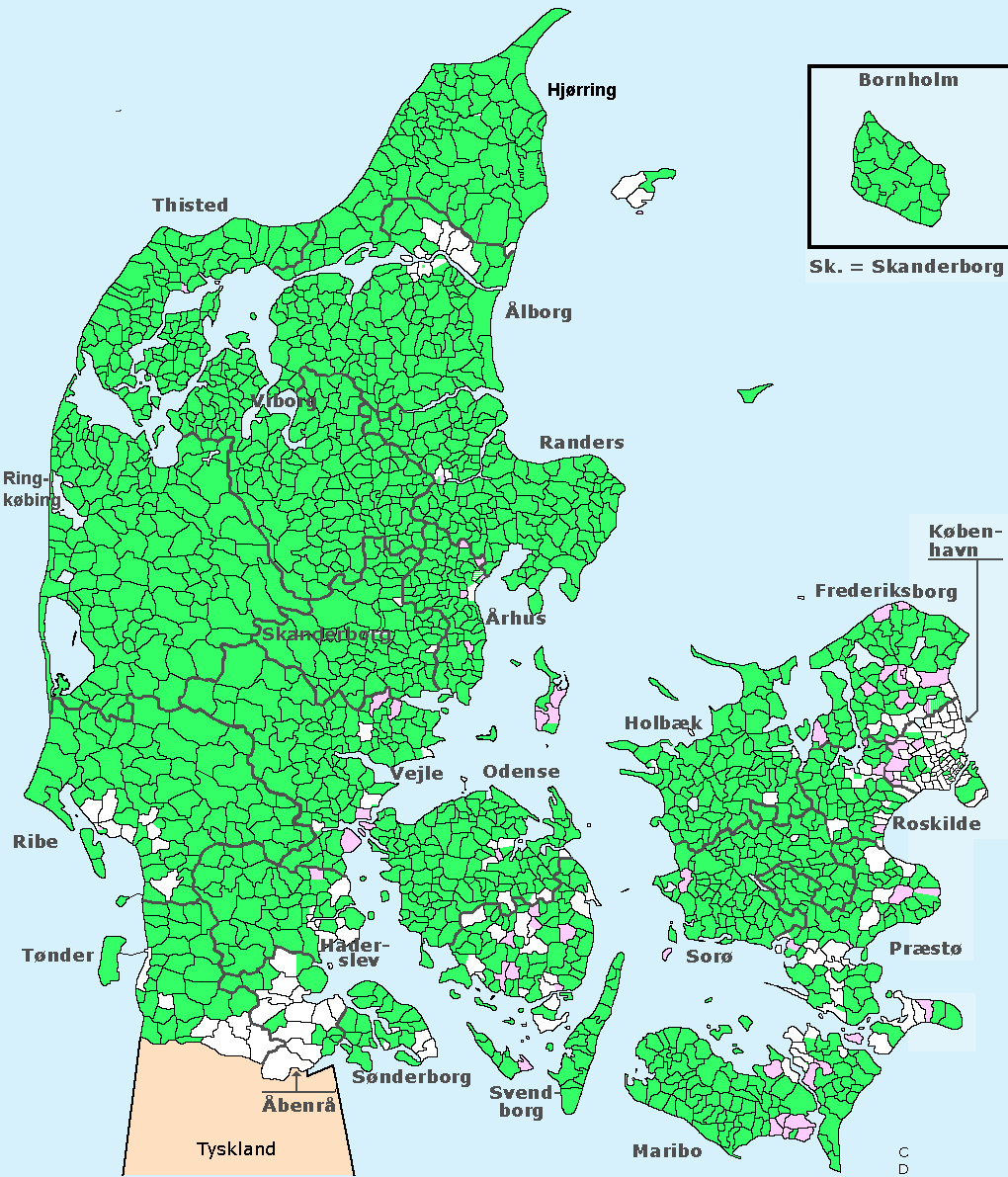 Map overview of photographed cemeteries in Denmark.